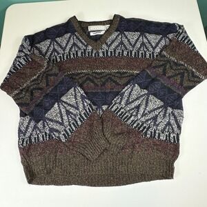 Vintage‎ 90s Geometric Grandpa Sweater Mens Large Made In Korea